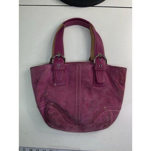 WORN / CLEANING Vintage Y2K Coach 9522 Soho Pink Suede Shoulder Bag Purse - Picture 6 of 12